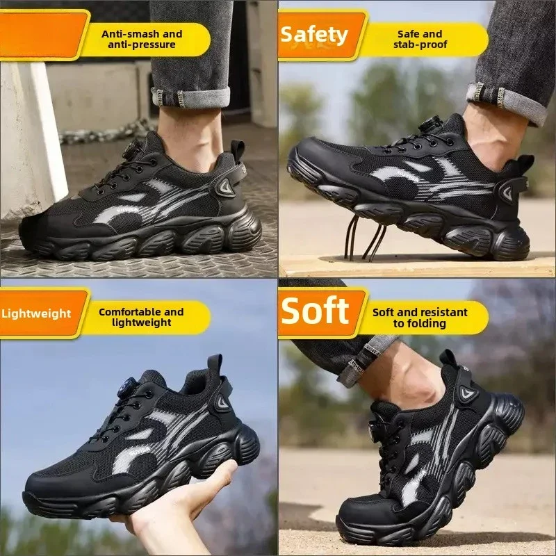 Four Season Steel Toe Safety Shoes Men Anti Smash Anti Stab Breathable Lightweight Work Boots Comfortable Protective Footwear