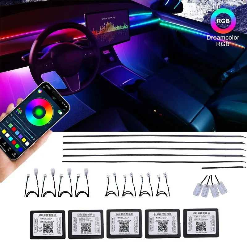 Universal Symphony Car Ambient Lights 64 RGB Car Interior Acrylic Light Guide Fiber Optic Car Decoration Atmosphere Light 18 in1