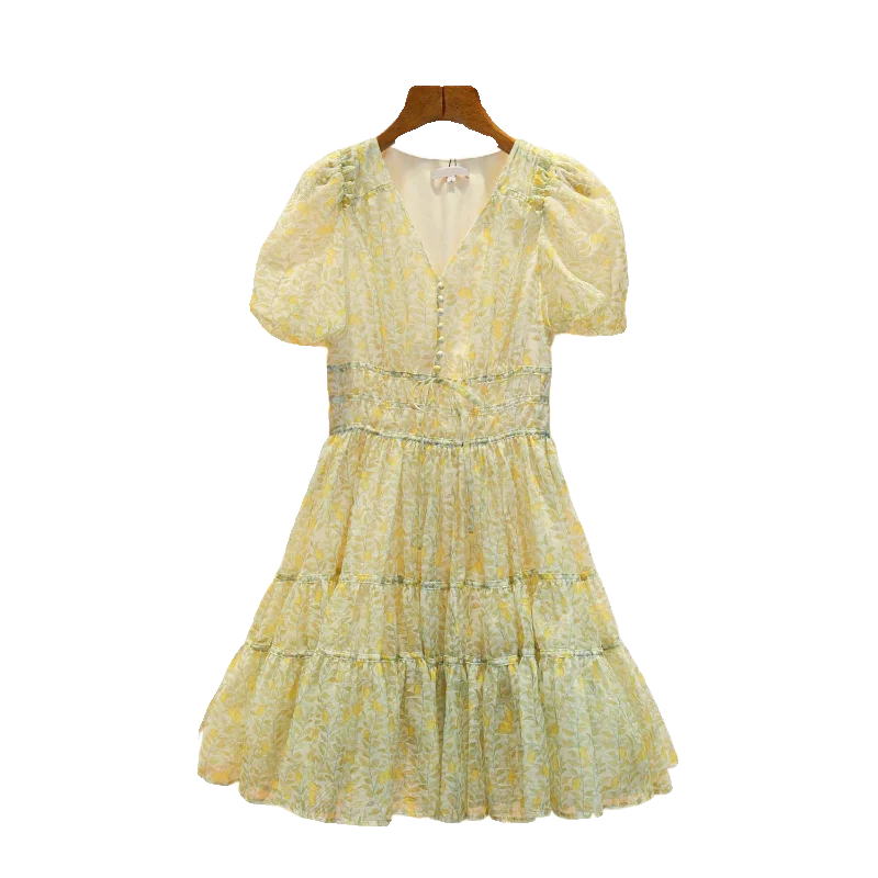 E verão longo floral imprão com decote em v vestido f bolo em camadas saia linha a manga curta cintura alta ...