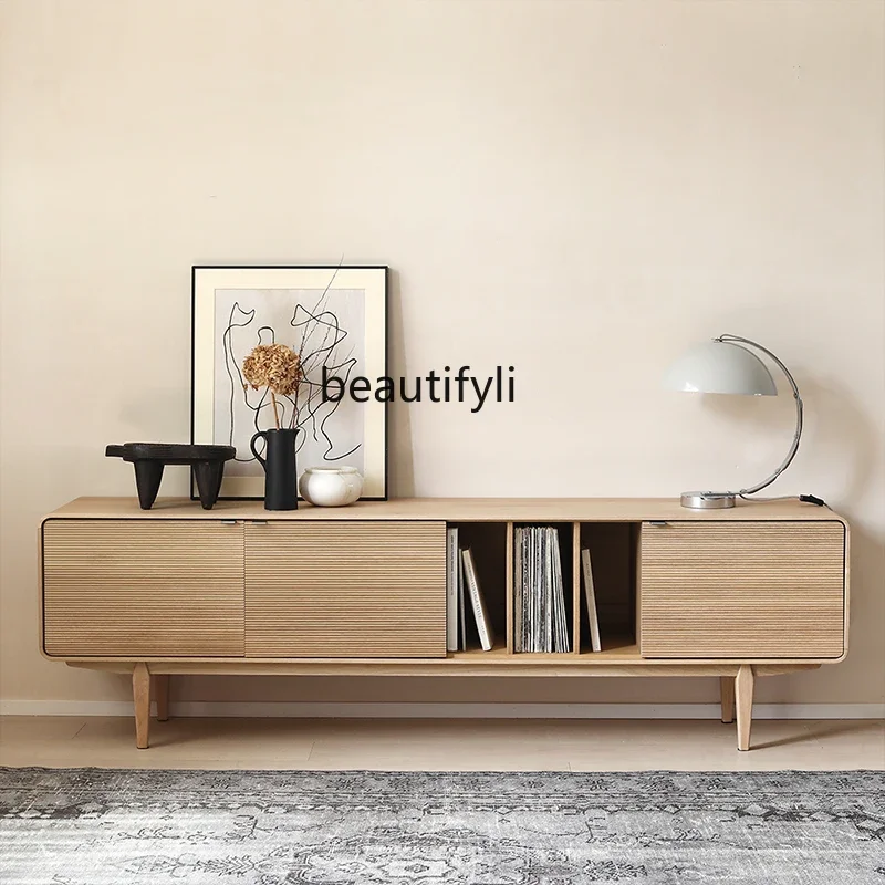 

zxqModern Minimalist Creative Solid Wood Nordic Retro Style Carved Solid Wood Record Storage TV Cabinet