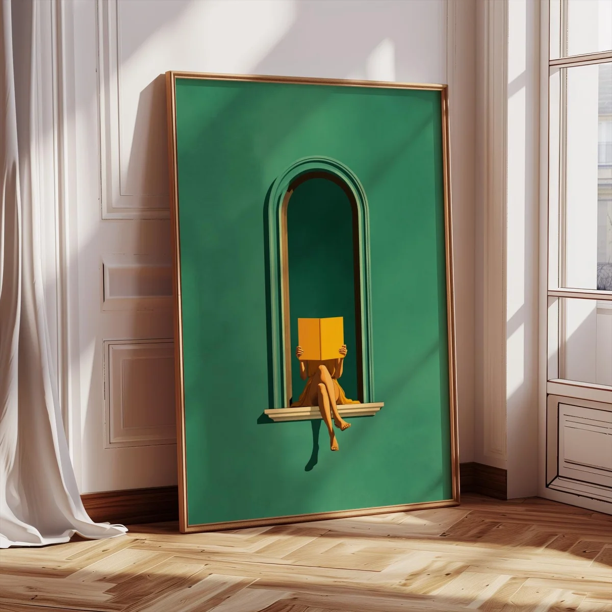 Emerald Green Woman Reading Canvas Print Poster Modern Dopamine Abstract Art Prints Living Room Bedroom Wall Art Home Decor