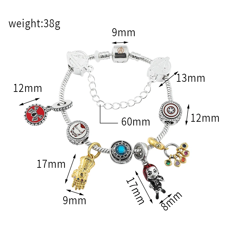 Superhero Marvel bracciale Infinty Stones Avengers Jewelry braccialetto estetico con ciondoli in metallo perline di cristallo fai da te marca