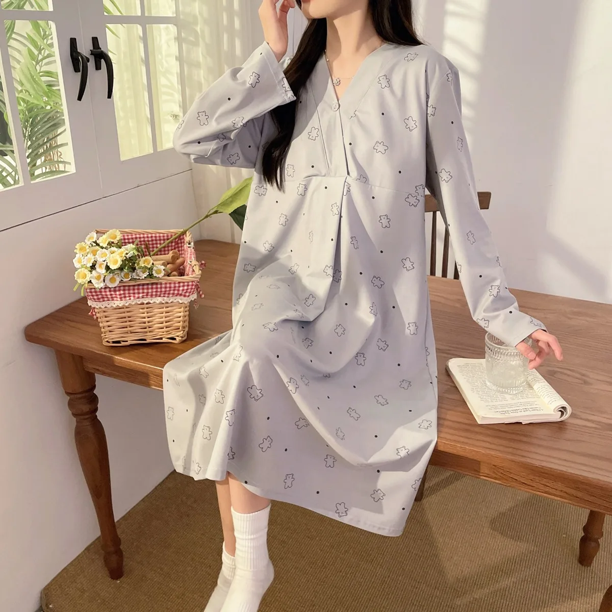 2025 Spring Maternity Lactation Shirts Postpartum Women Cotton Nursing Dressess Breastfeeding Clothes Lactation Nightgown Dress