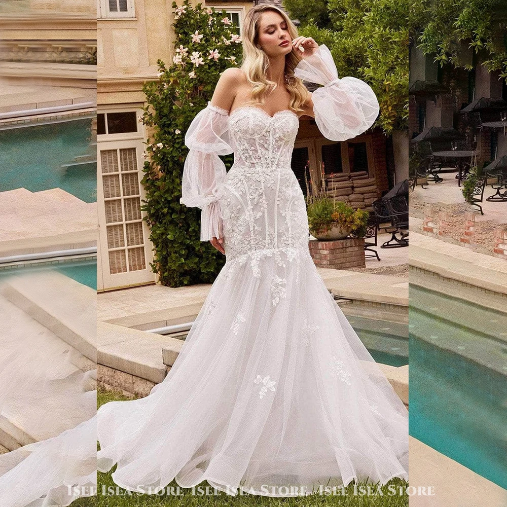 섹시한 웨딩 드레스 인어 스타일 분리형 슬리브 레이스 여성 فستان سهرة 우아한 신부 가운 드레스 맞춤형