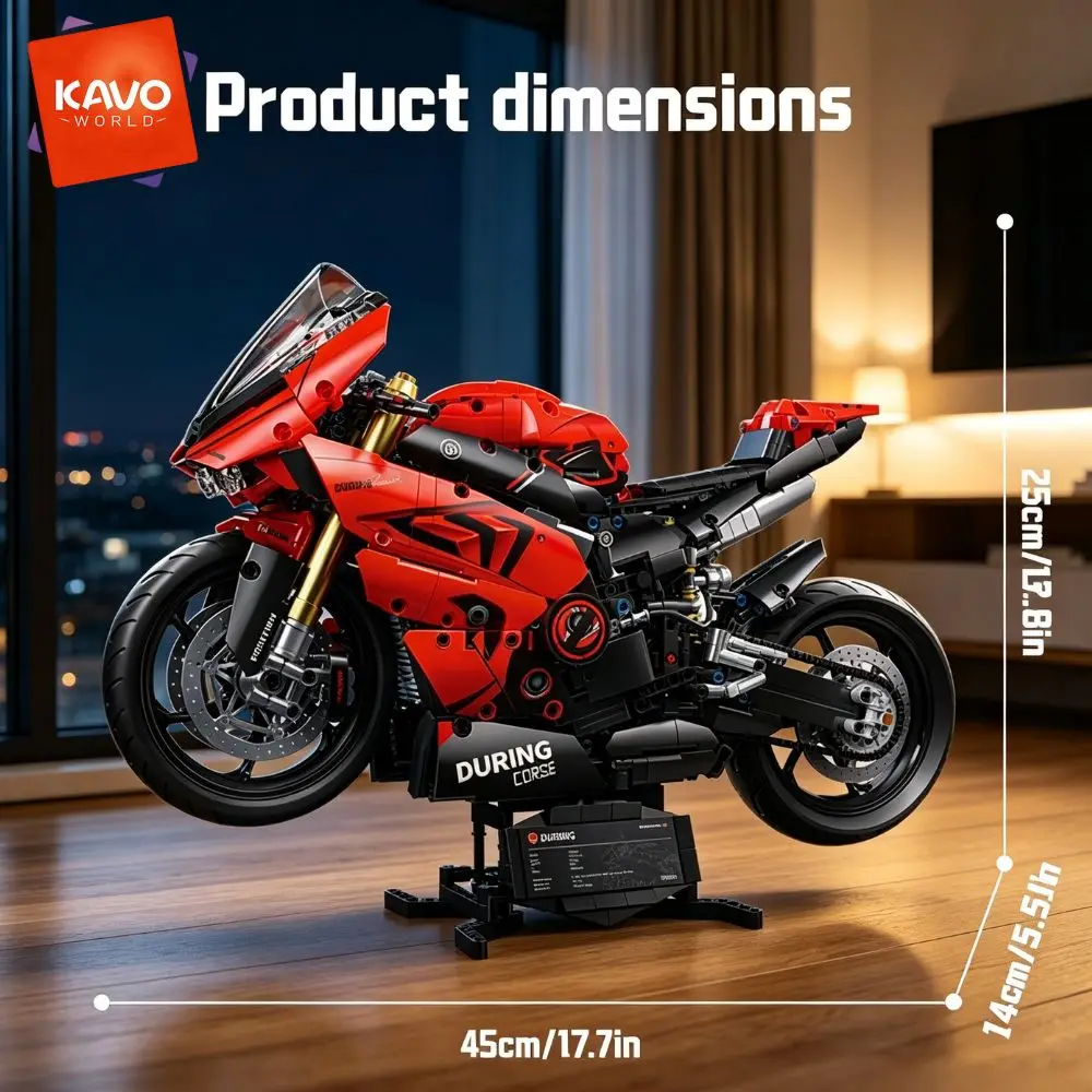 KAVOWORLD 1:5 Scale Building Block Super Motorbike Model Kit 2024pcs Technical Racing STEM Assembled Motorcycle Toys Sport Bike Bricks Model DIY Construction Toy with Front Rear Suspension Steerable Front Wheel Chain for Christmas Birthday Boyfriend Gift