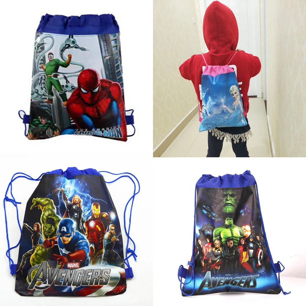 1/4/12PCS Non-woven Marvel series Avengers Drawstring Gift Bags Kids Girls Boys Birthday Party Decorations Backpack Storage Bag