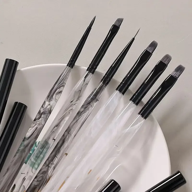 6pcs Acrylic Ink Style White Black Nail Burshes Simple Pretty Manicure Nail Art Practical Nail Tools Gel Liquid Powder Brushes