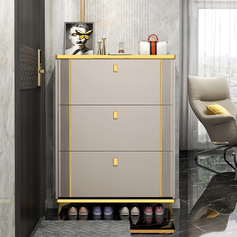 

Italian ultra-thin tipping bucket shoe cabinet, indoor entry storage cabinet at the door of the home, integrated against the wal