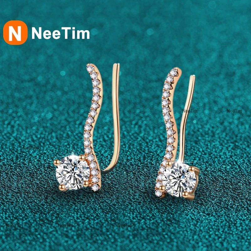 

NeeTim 0.5ct Moissanite Stud Earrings for Women 925 Sterling Silver with White Champagne Gold Plated Wedding Earring Certified