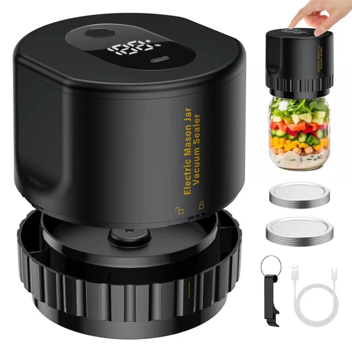 Mason Jar Vacuum Sealer Electric Kit Wide Regular Mouth Canning Jars Sealing Machine with 10 Lids for Food Preservation Home