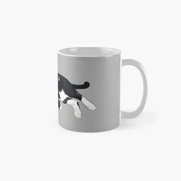 Tuxedo Cat Lounging Classic  Mug Handle Round Design Image Tea Picture Coffee Gifts Cup Photo Printed Drinkware Simple