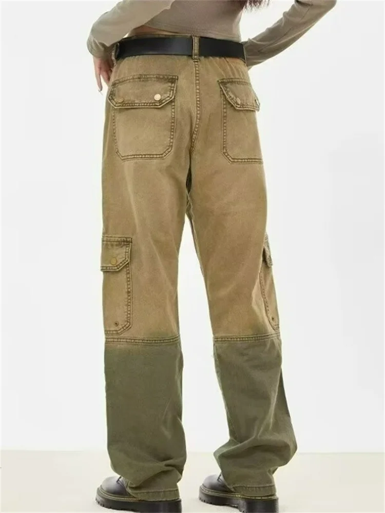 

American High Street Khaki Cargo Jeans Women Spring 2026 High Waist Slim Fit Flared Trousers Floor Length Denim Pants