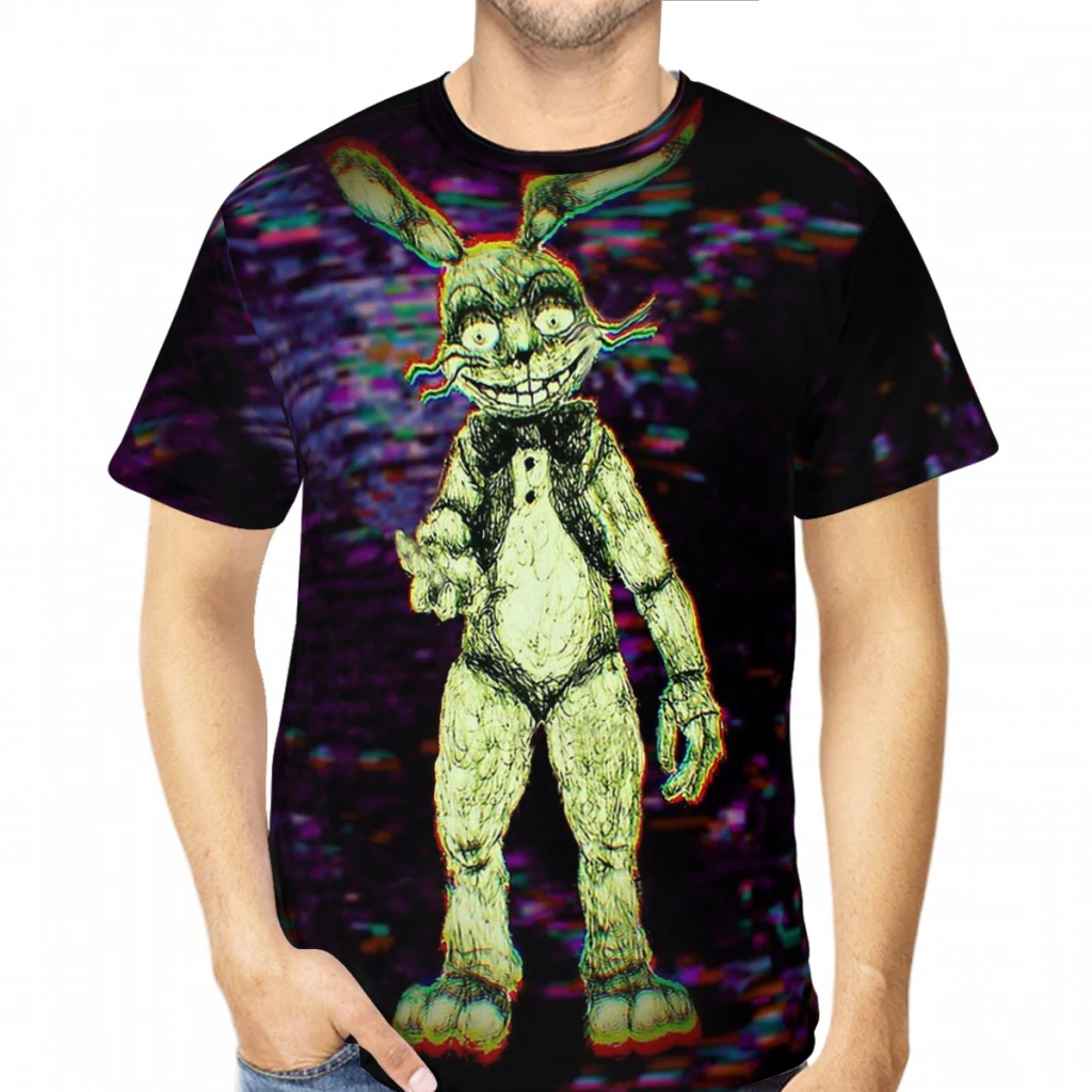 Polyester TShirt for Men FNAF Horror Game GlitchBoi Humor Casual Thin T Shirt High Quality Trendy