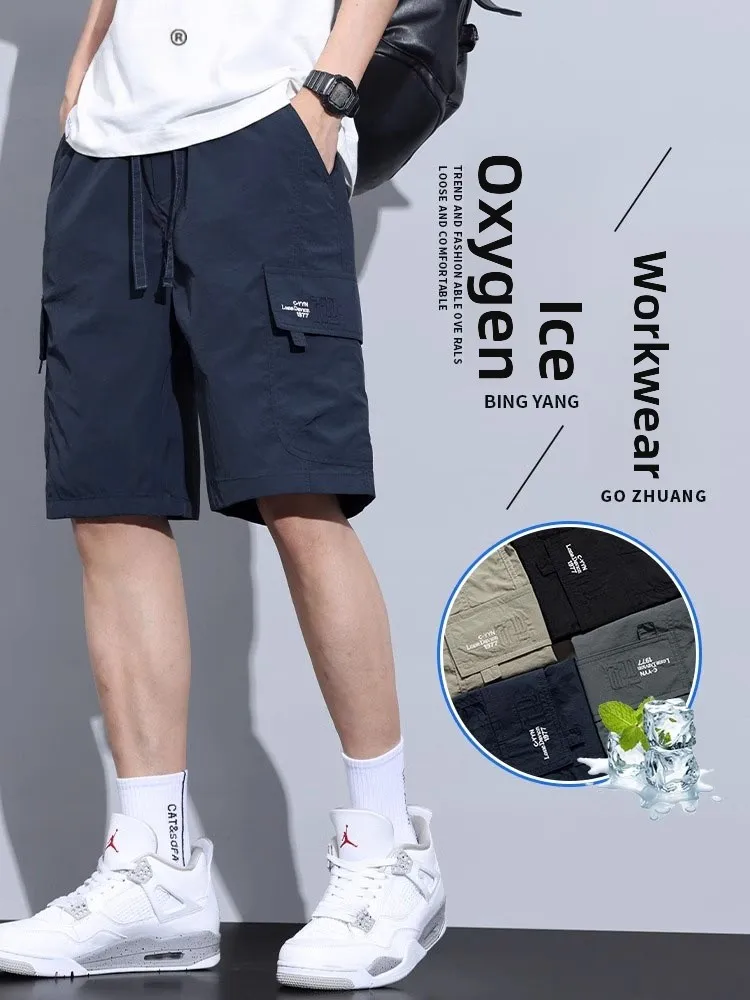 

Ice Silk Workwear orts Men's Summer Trendy Loose American Sle Qui Dry Sports Casual Five-Quarter Pants Youth Active Sle