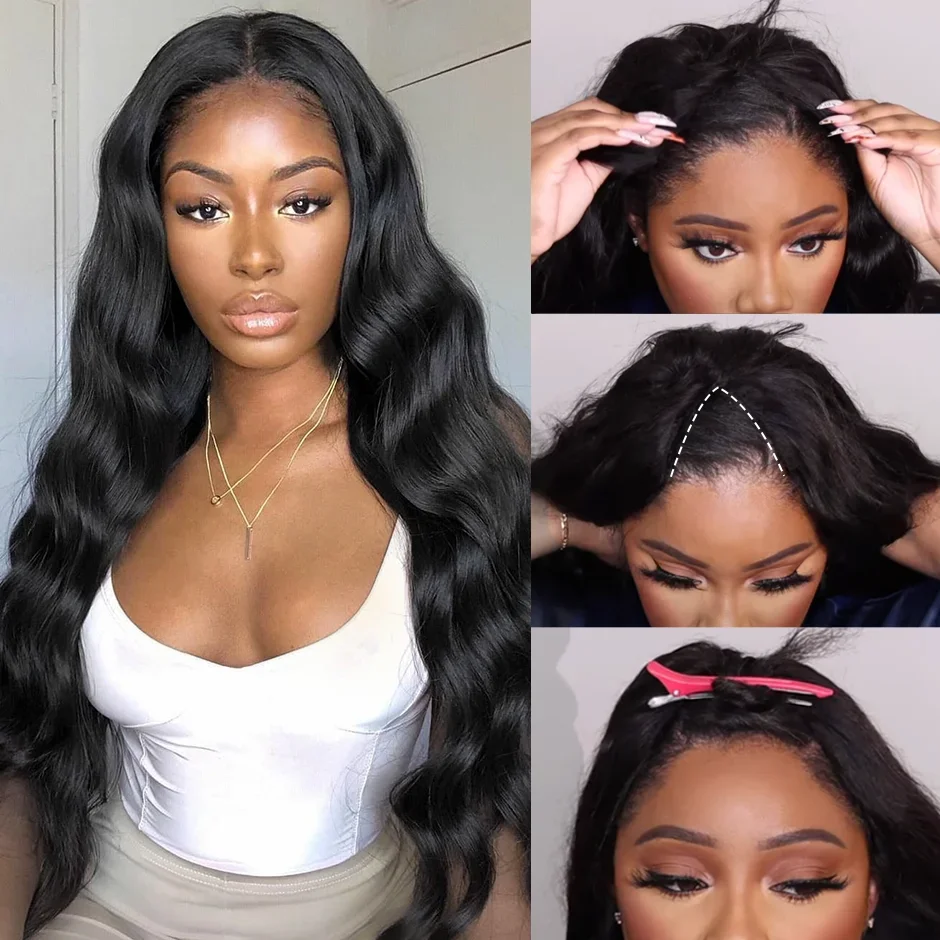 

30 32 34 Inch V Part Body Wave Wig 100% Raw Human Hair 200% Peruvian Loose Wavy I Part Human Hair Wigs for Women on Sale No Glue