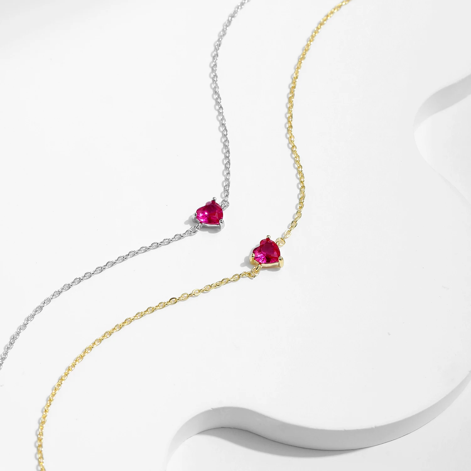 MODIAN 925 Sterling Silver Romantic Rose Red Zirconia Heart Bracelet Elegant Simple Link Chain For Women Fine Jewelry Gifts