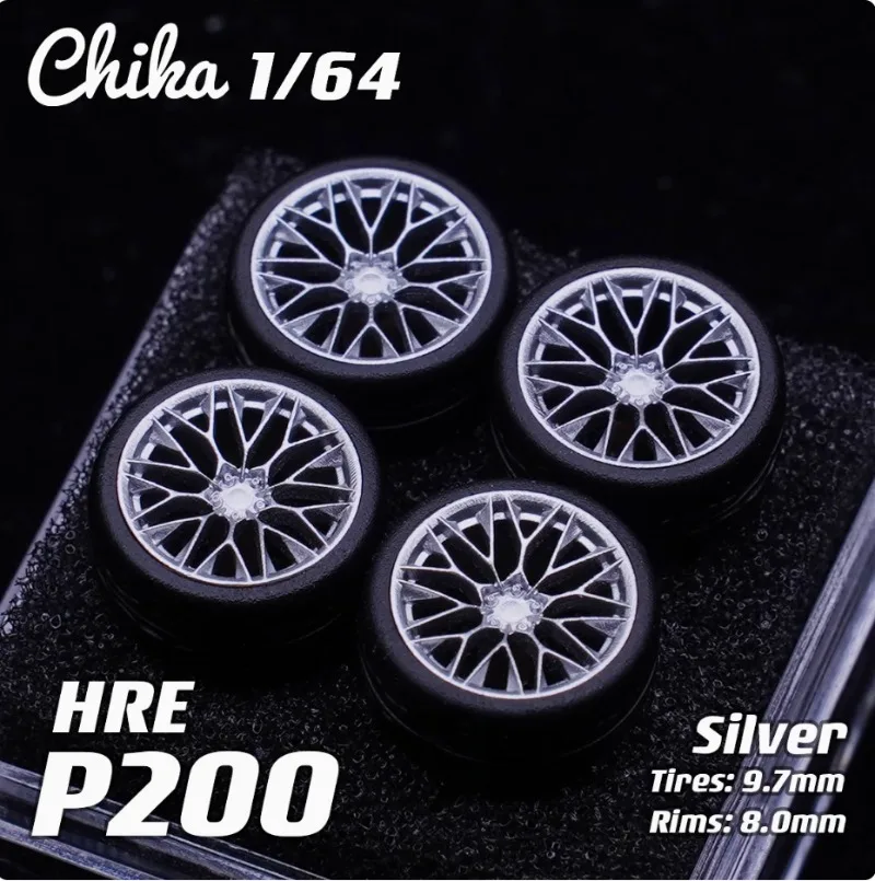 1/64 치카 HRE P200 9.7/10.5mm 개조 휠 허브 금속 레진 휠 고무 타이어 캘리퍼 없는 1:64 모델카에 적합