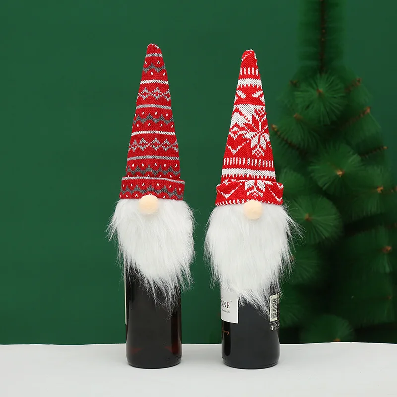 

New Christmas decorations, faceless old man knitted woolen wine bottle set, festive table decoration dress-up cute unicorn