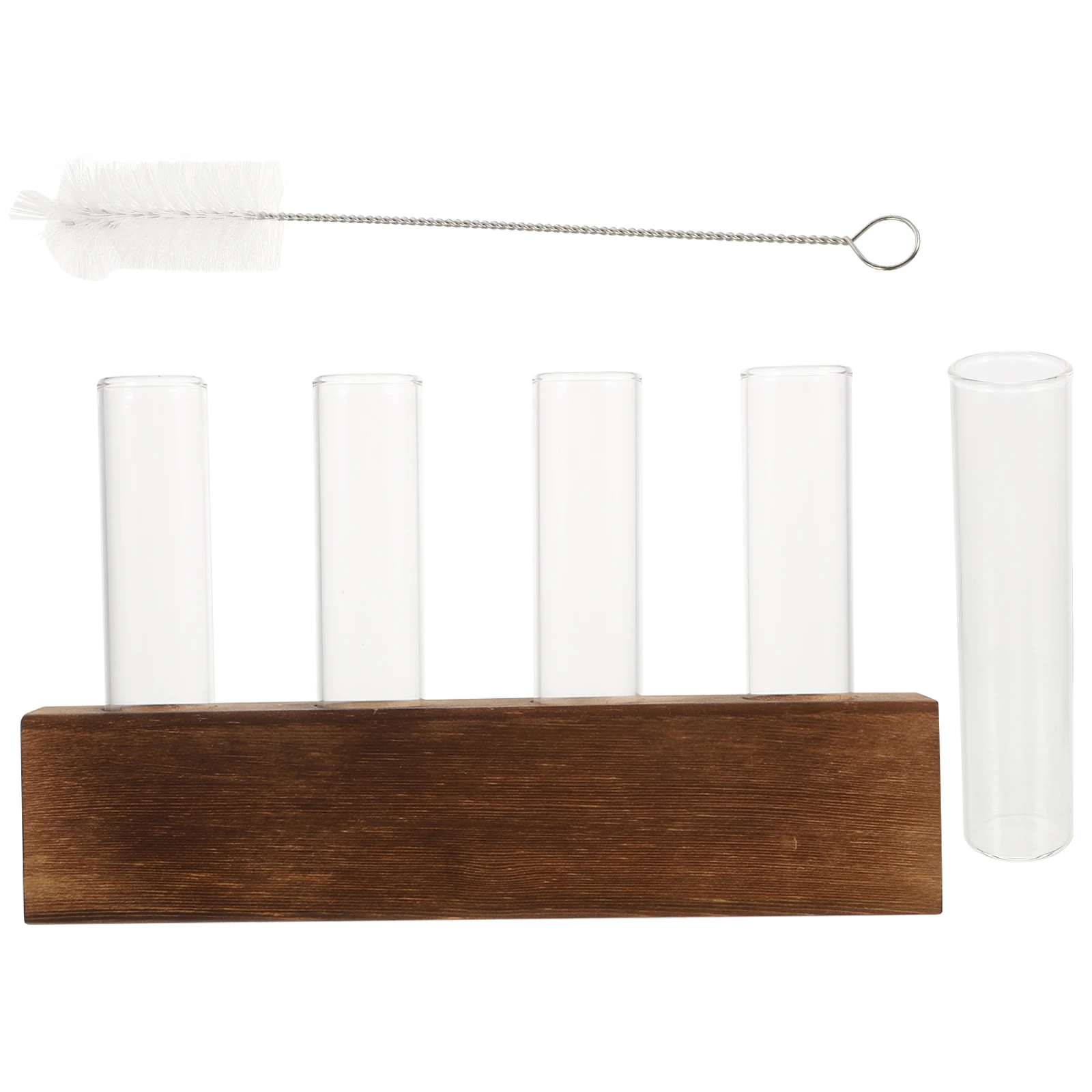 

1 Set Glass Hydroponic Terrarium Plant Holder On Attractive Wooden Stand For Indoor
