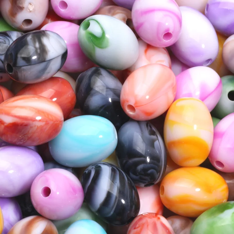 30Pcs 10x14MM Acrylic Beads Cream Mixed Color Ellipse Round Bead  For Jewelry DIY Handmade Making Keychain Bracelets Necklace