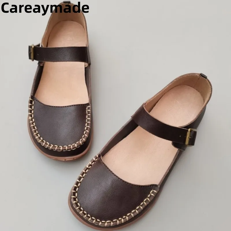 Careaymade-100% Genuine Leather Women's shoes,shallow mouth breathable Female Loafers,Ballet Flats Plain Toe Ballerina Shoes