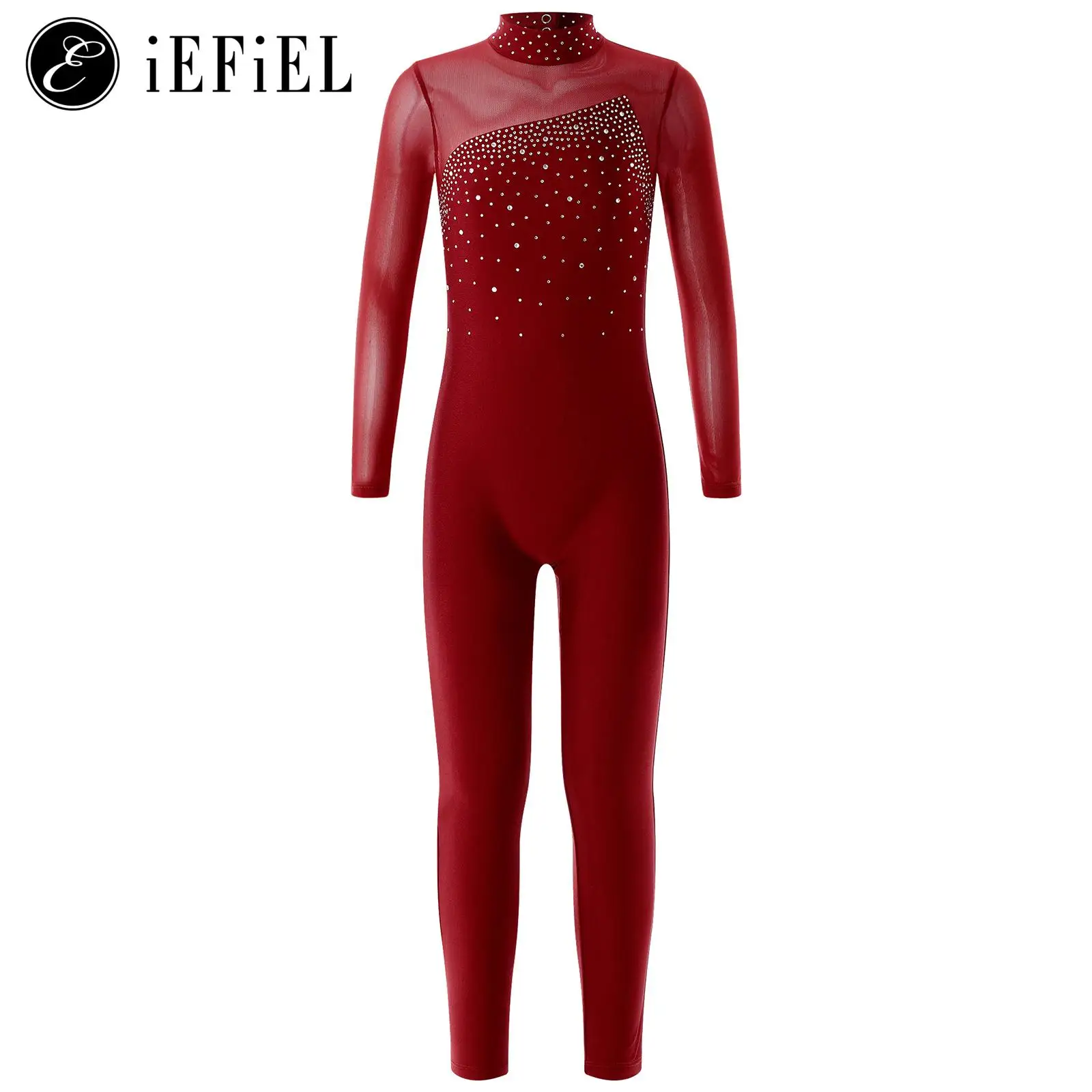 Combinaison à manches longues avec biscuits brillants pour filles, dos creux, danse, patinage sur glace, batterie complète, vêtements de danse athlétiques, unitards