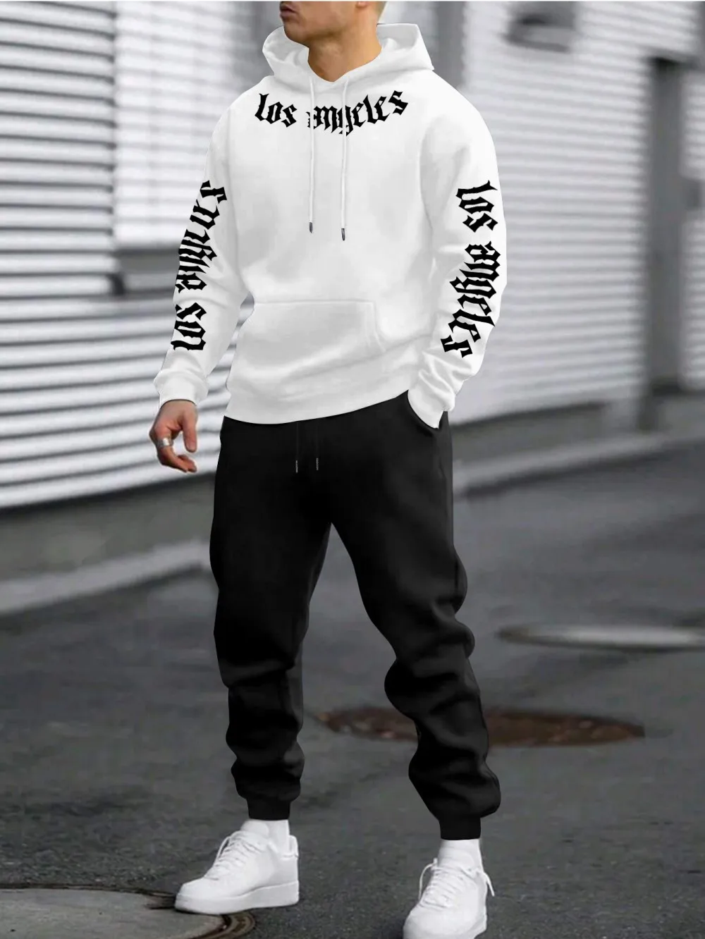 American Men's New Autumn Gothic Los Angeles Letter Printed Soft and Comfortable Hoodie Pants Set Outdoor Casual Clothing view 5