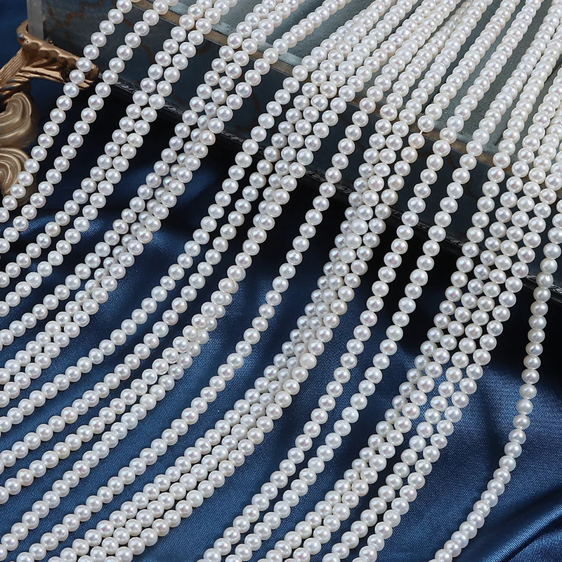 4-4.5mm near-round natural freshwater pearls, bare strand DIY semi-finished product, one strand 39cm with about 100 beads.