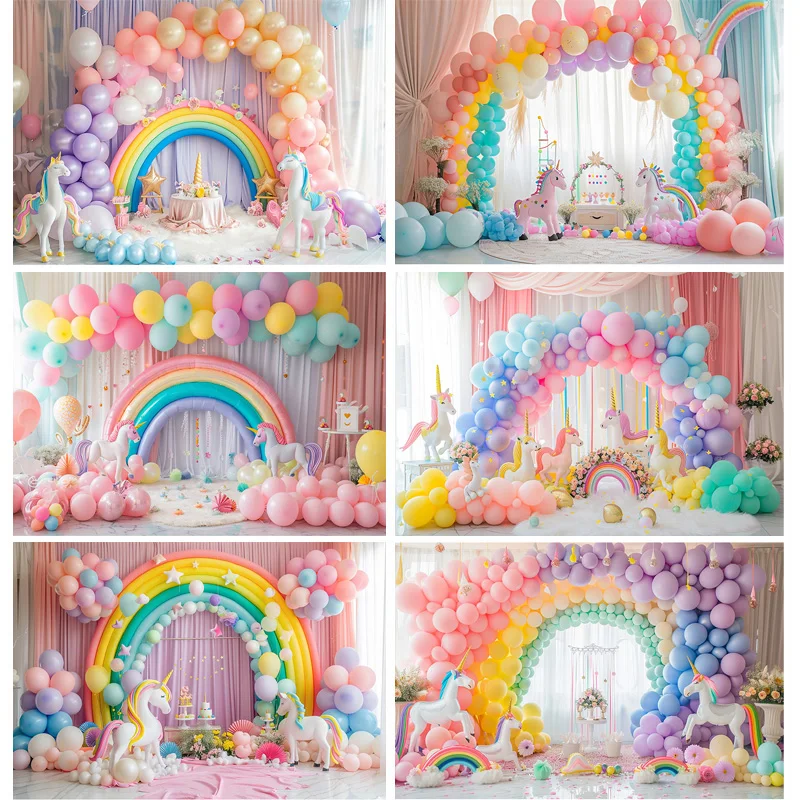 

Rainbow Arch Balloons Unicorns Photography Backdrops Props Baby Newborn Birthday Party Decoration Background RA-01