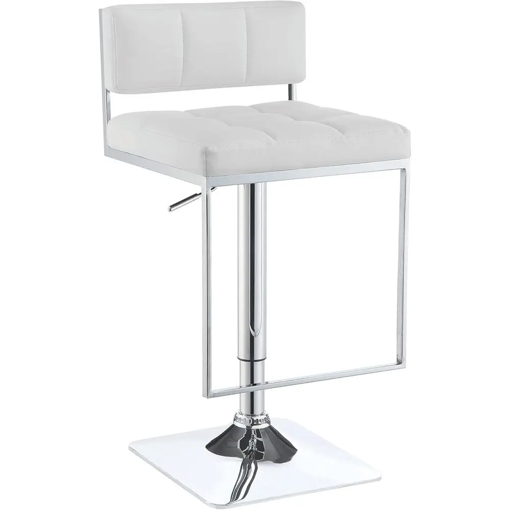 

Contemporary Adjustable Bar Stool with White Seat and Chrome Pedestal for Dining and Kitchen Use