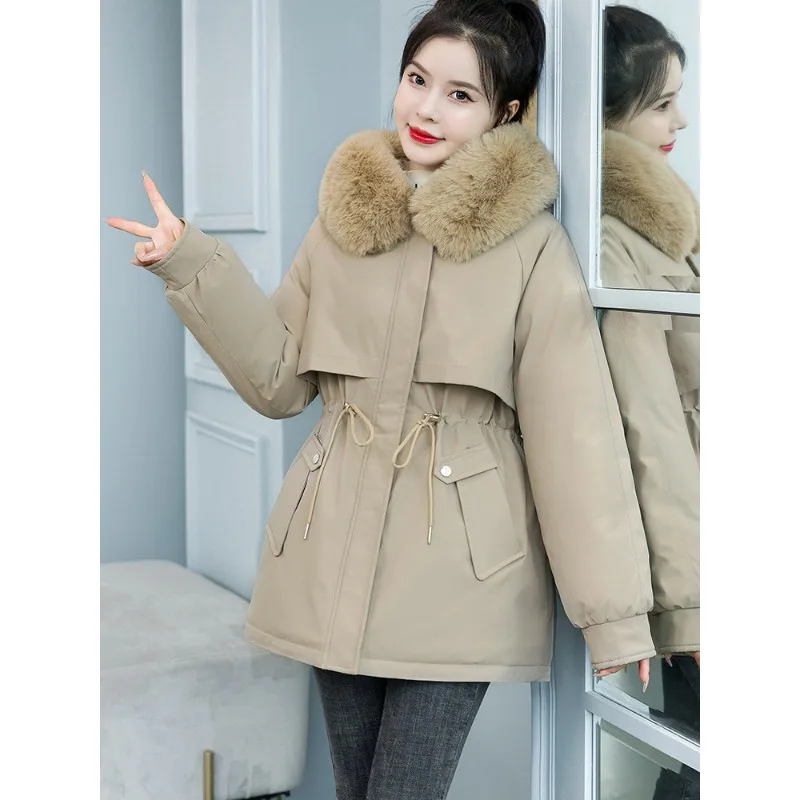 Chaqueta de invierno para mujer, Parka informal cálida de algodón grueso, Abrigo con capucha, abrigo de lana con forro de piel, novedad de 2023