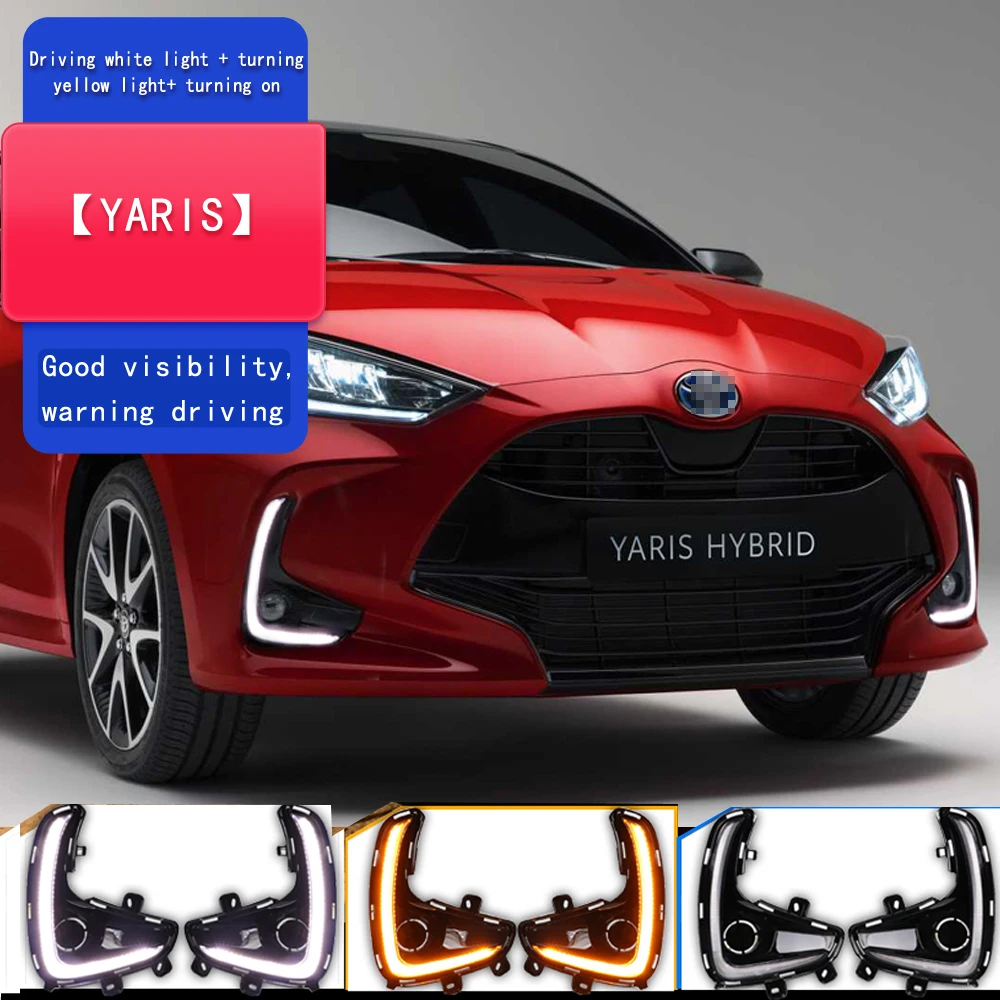 LED Daytime Running Light For Toyota Yaris 2020 2021 2022 Dynamic Turn Yellow Signal Relay Car 12V LED DRL Day Light