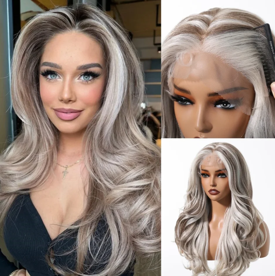 

Layered Wig Bohemian Synthetic Lace Front Wig Glueless Synthetic Hair Lace Wig for Women High Quality Platinum Brown Natural Wig