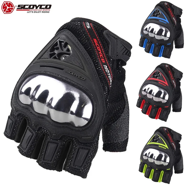 SCOYCO Motorcycle Cycling Gloves Summer Breathable Half Finger Motocross Gloves Men Women Motorbike Anti-fall Riding Equipment