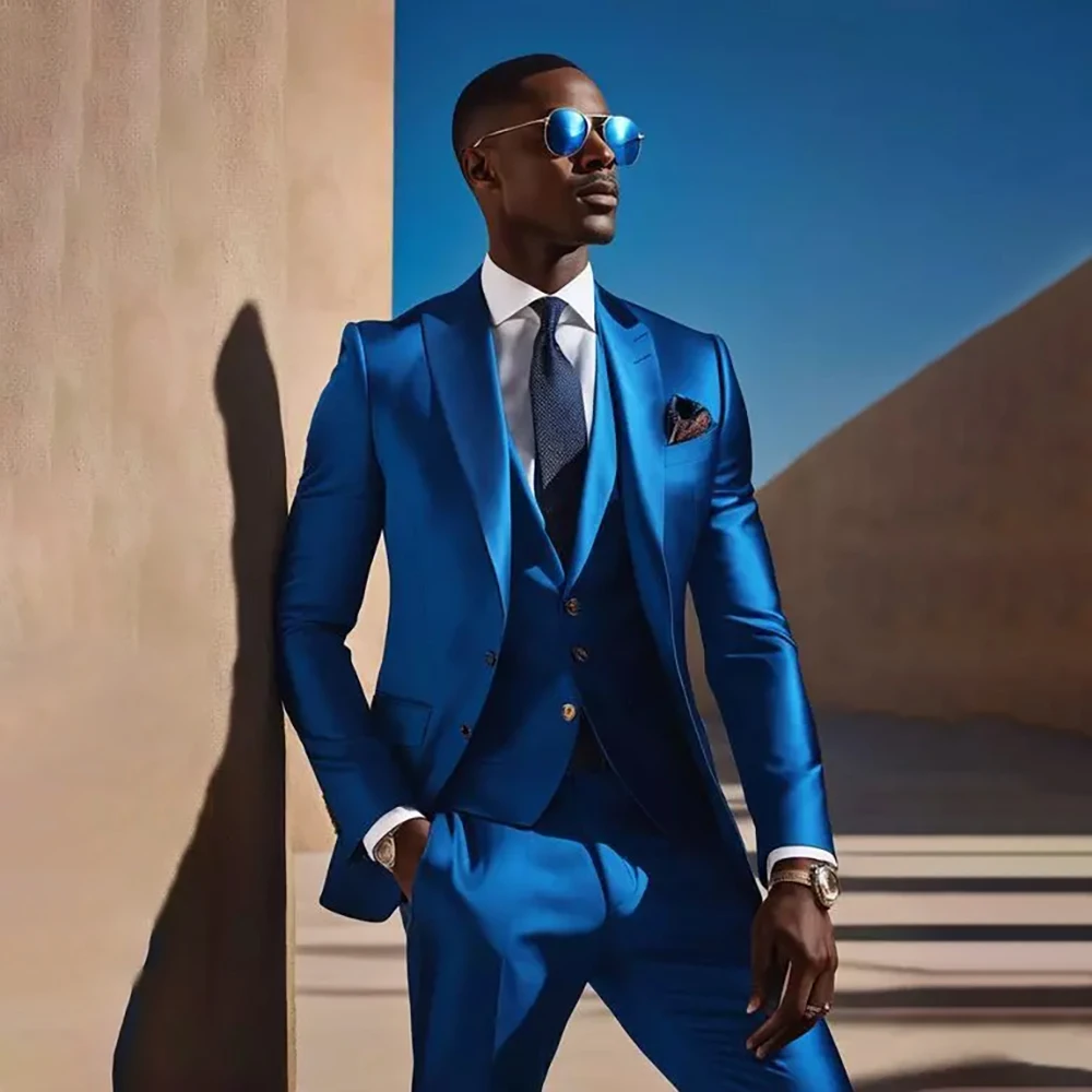 

Formal Wedding Men's Suits Customized Single Breasted Peak Lapel Slim Fit Male Clothing Luxury 2 Piece Jacket Pants Sets