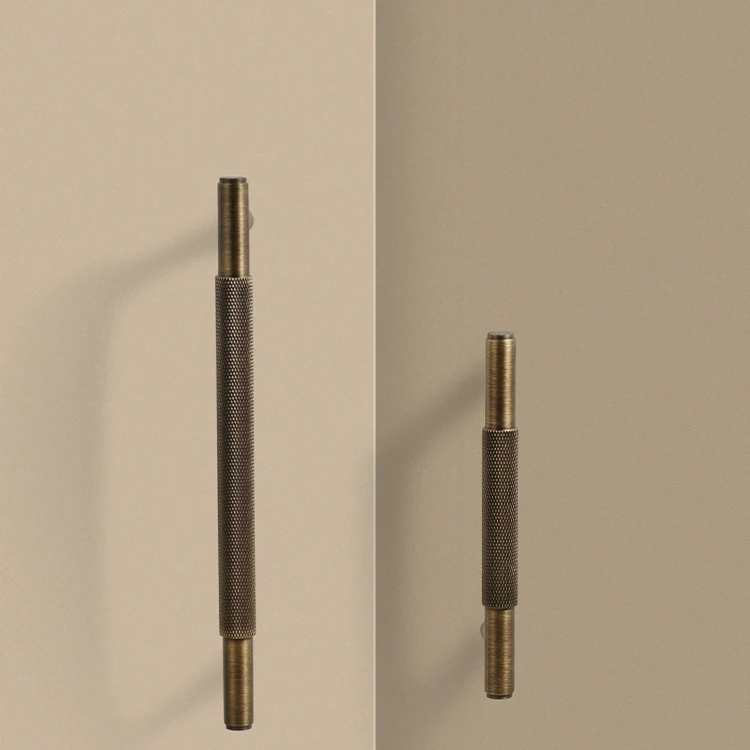 Dooroom Möbelgriffe aus massivem Messing, Kreuzrändelung, Schrank, Kleiderschrank, Kommode, Schuhschublade, Schrankknöpfe, T-Bar-Hardware-Griff – Detail 1