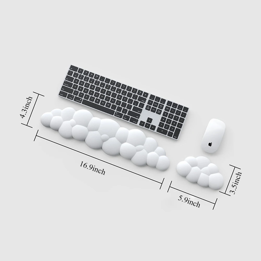 Reposamuñecas con teclado en la nube, cojín de soporte de muñeca de espuma viscoelástica de cuero suave para escribir fácilmente, alivio del dolor, ergonómico, antideslizante