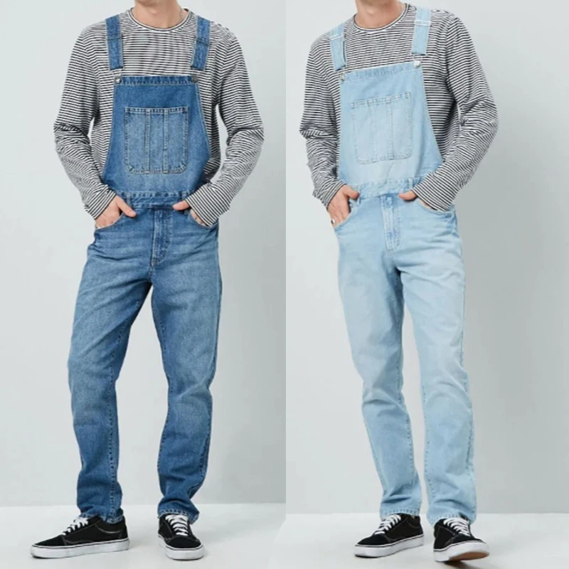 Men's Spring Autumn Casual Jeans Jumpsuits 2025 fashion Casual Pocket Button Suspenders Pants male Straight-Leg Denim Jumpsuits