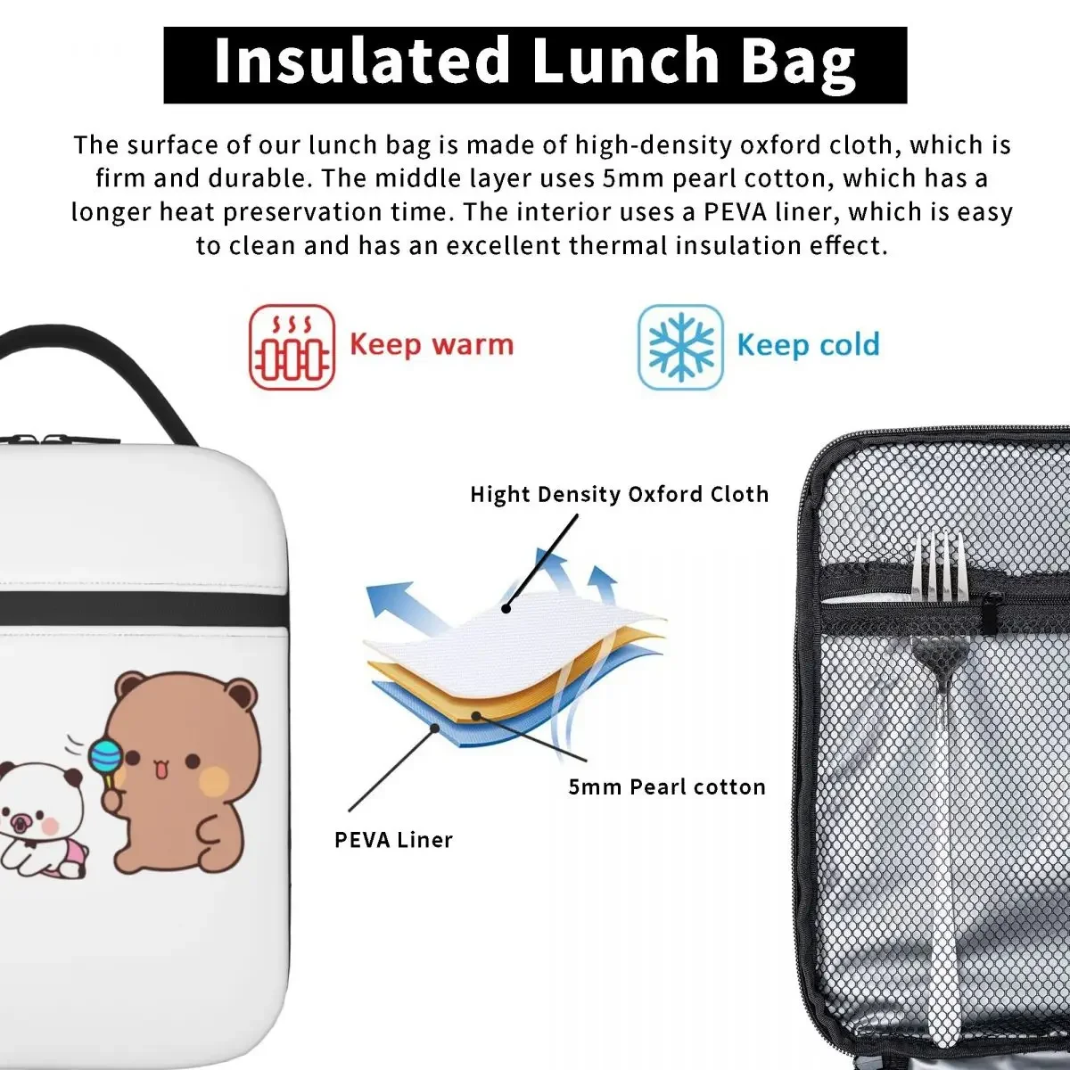 Bubu And Dudu Accessories Insulated Lunch Bags For School Bear and Panda Storage Food Boxes Portable Cooler Thermal Lunch Boxes