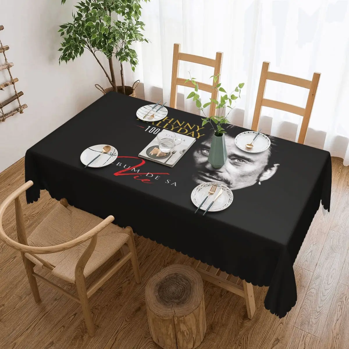 Johnny Hallyday Rock Tablecloth Rectangular Waterproof Singer French France Table Cloth Cover for Banquet