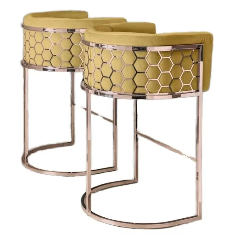 

Counter high pole stool honeycomb pattern stainless steel with backrest, suitable for home or restaurant