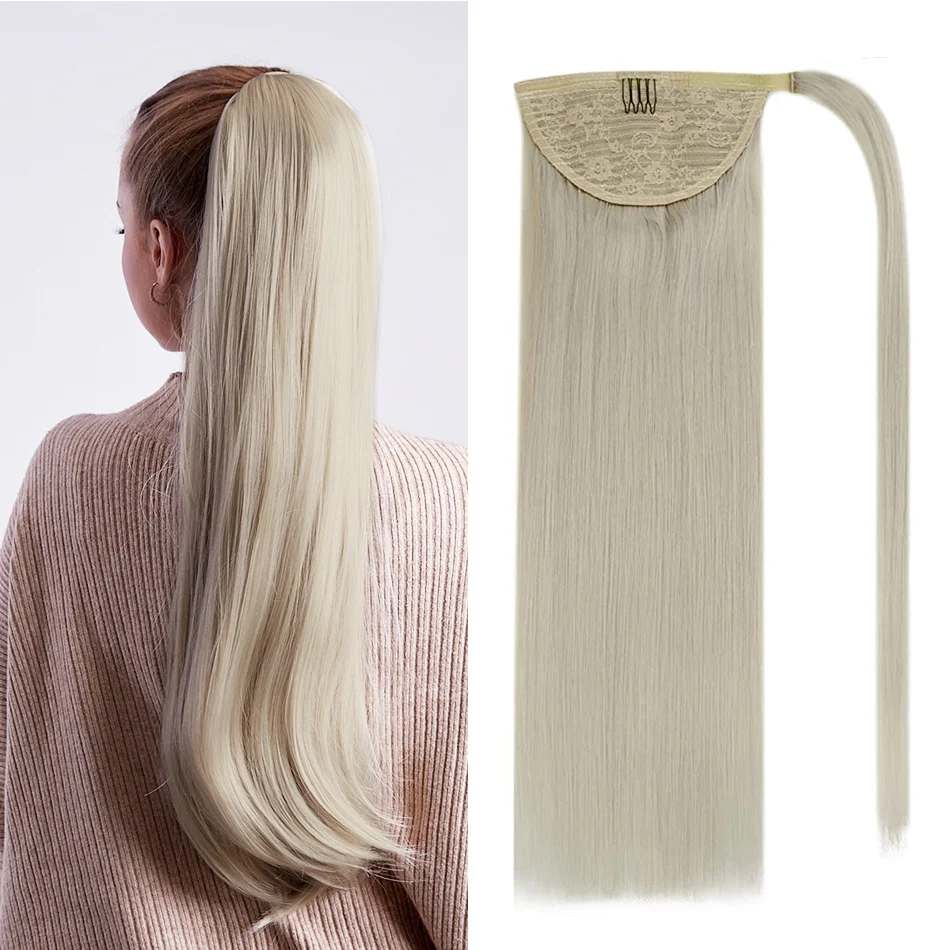 

Real Beauty Straight Human Hair Ponytail Extensions Highlight Honey Blonde Wrap Around Ponytail Hair Pieces Brazilian 1001