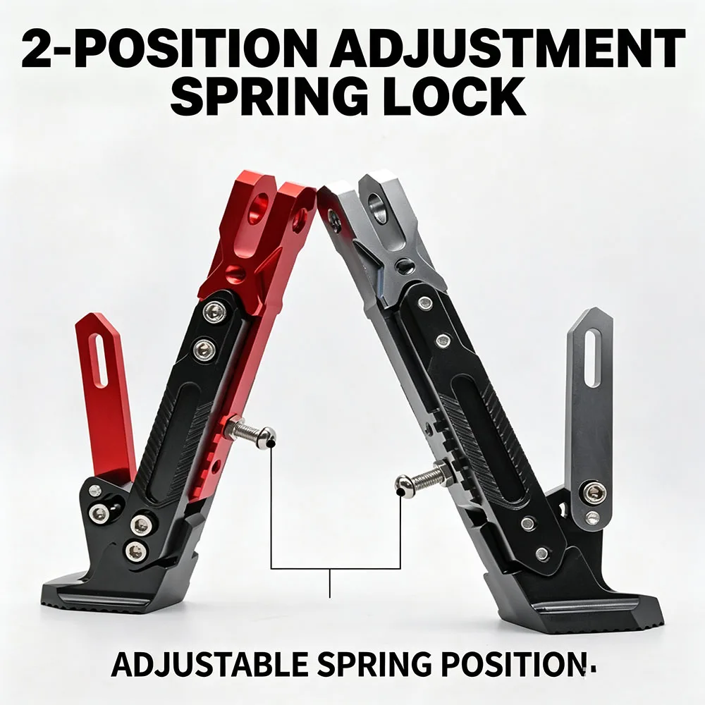 CNC Adjustable Motorcycle Side Kickstand 17‑22cm Length Modify Side Stand Spring Lock Support for Scooter Motorbike