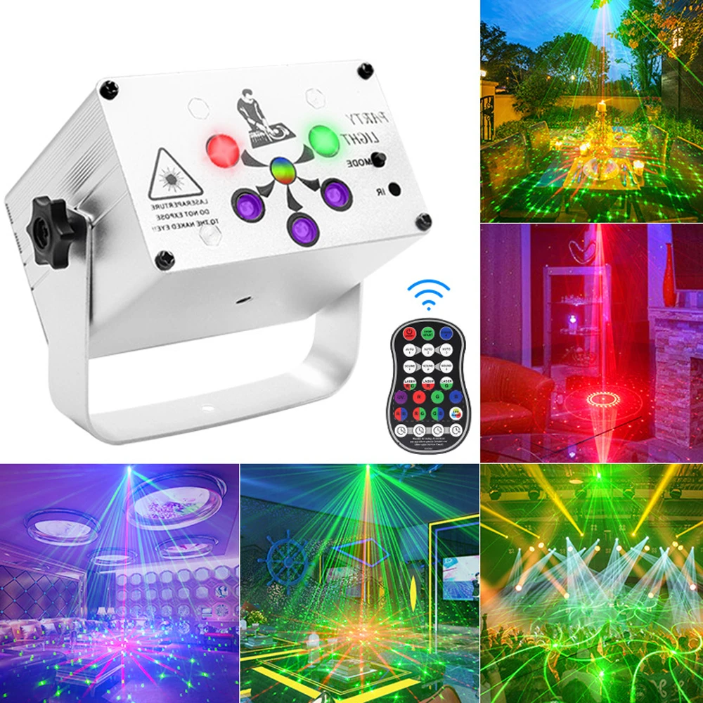 DJ Disco Stage Party Lights LED Sound Activated Laser Light 6 Holes UV Purple Lights RGB Flash Strobe Lights for KTV Bar Wedding
