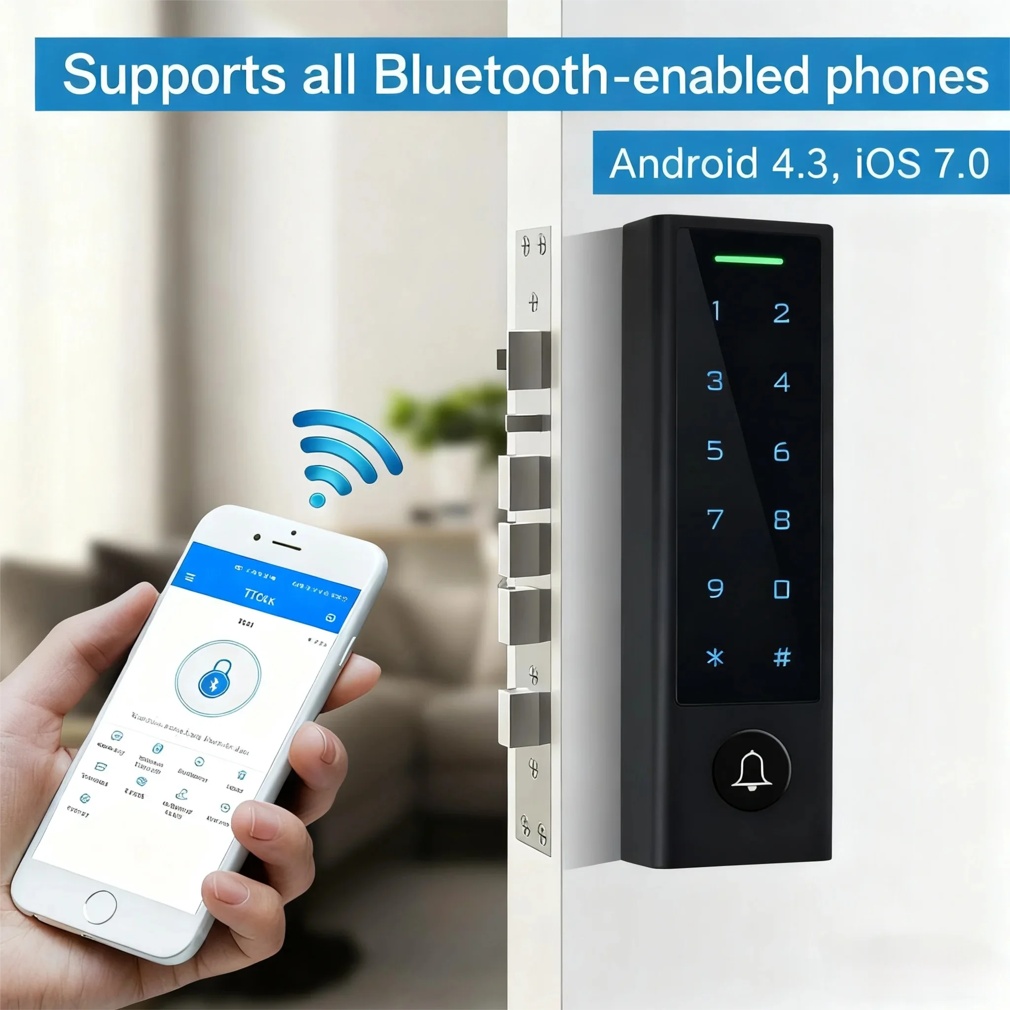 

Ttlock-совместимая Bluetooth-клавиатура для входа в дверь, разблокировка с картой и кодом, защита от атмосферных воздействий IP67, устойчивая к низким температурам, выход Bluetooth 12 В
