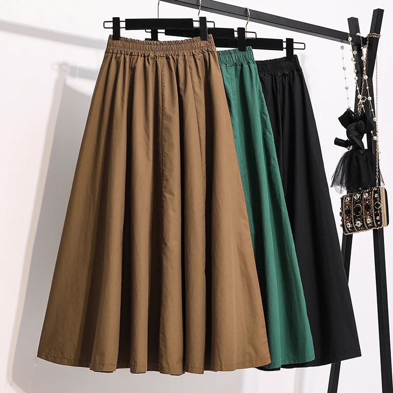 High Waist A-Line Midi Skirt Women's Cotton Linen Outlet Slimming Elegant Long Umbrella Skirt Commute Style Pleated Skirt