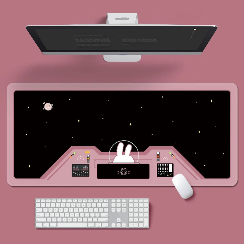 Space Astronauts Rabbit Mouse Pad Cute Cartoon Computer Keyboard Pads Non-slip Rubber Base Office Desktop Table Mat for Women