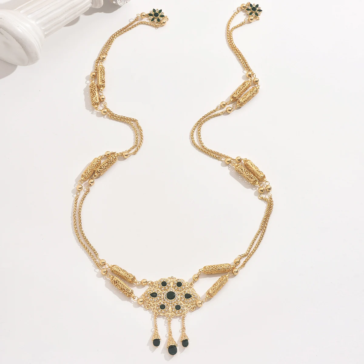 Gold Plated Court Style Carved Women's Wedding Dress Houlder Chain Jewelry Arabic Bridal Body Jewelry Handmade Metal