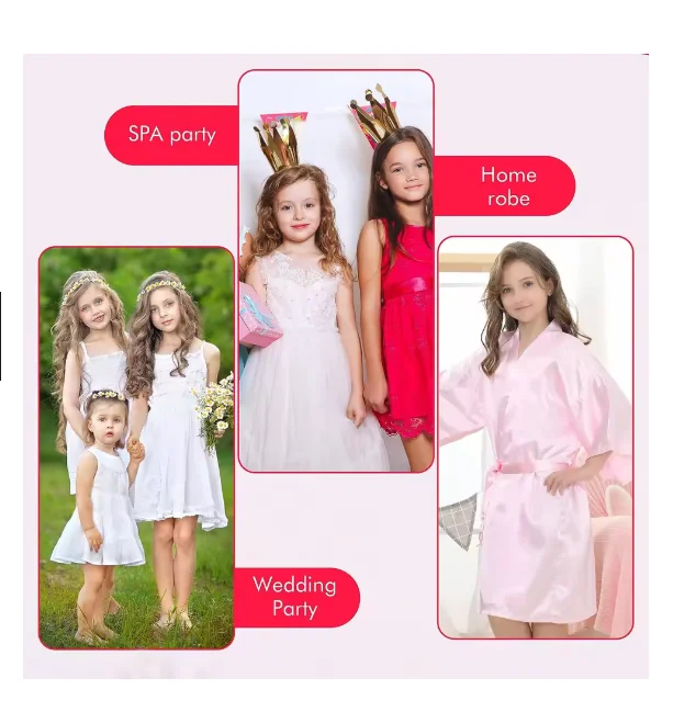6-12 قطعة سبا بنات حفلة عيد ميلاد فرقة الجلباب فتاة كيمونو سبا رداء بيجامة حفلة الحسنات لينة الساتان البشكير للطفل عيد ميلاد ديكور