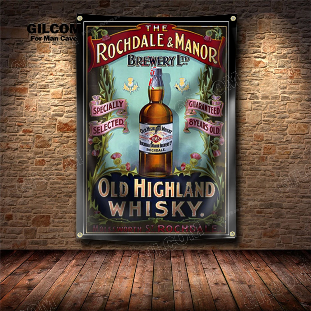 Whisky Banner Flag Old Highland Drinks Sin City Cowboy Poster Art AD Vintage Sign Party Car Man Cave Garage Pub Club Bar